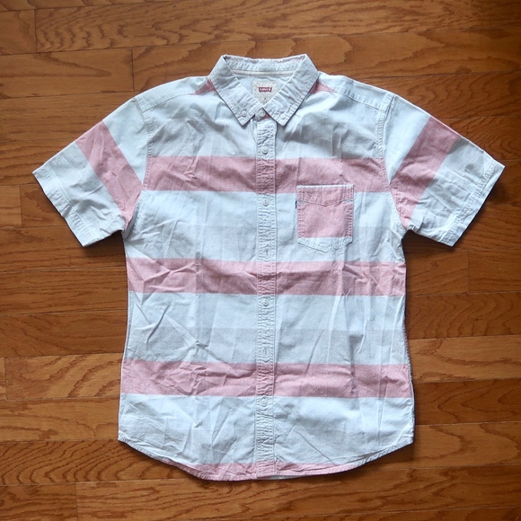 Levi's Wide Stripe Short Sleeve Buttondown Shirt M - Picture 1 of 4